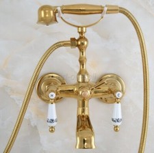 Gold Color Brass Bathroom Tub Clawfoot Faucet Handheld Shower Mixer Tap ana863
