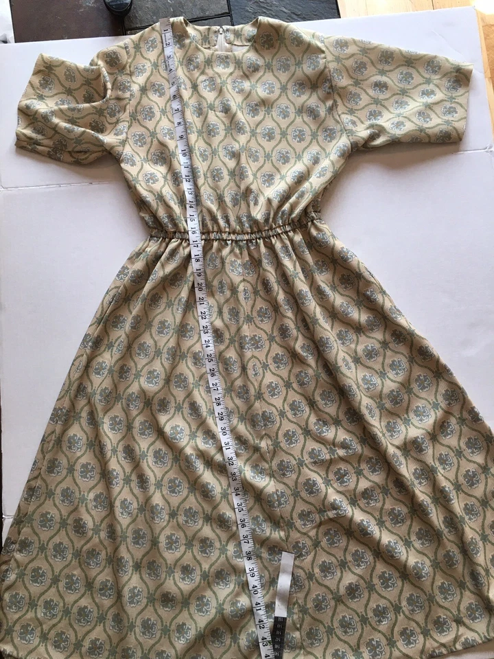 Vestido De Colección Años 60 70 Día Casa Talla M Manga Corta Línea A Rockabilly Beige Tostado Foto 3 de 4