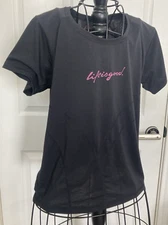Life is Good women’s black t-shirt large darting fun casual athletic gym walking