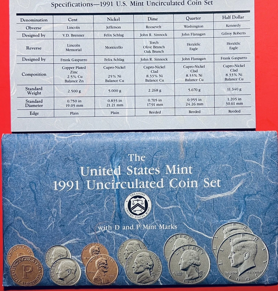 VINTAGE, '91, GEM, U. C. MINT SET of 5-D's & 5-P's &1-D+1-P MARKS for 12 MS COI - Image 2 of 4