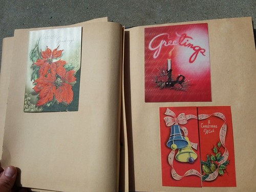 Vintage 1943 Scrapbook 34 Christmas Cards Paper Ephemera Collectble Holliday Art - Picture 7 of 12