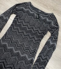 Express Women’s Long Sleeve Knit Zigzag Pattern Mini Dress Black Grey Size L New