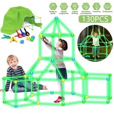 130Pcs Kids Construction Fort Building Kit Castles 3D Play House Tent Child Toys