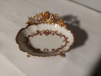 Vtg Matson Vanity 24kt Plated Gold  Ormolu Rose Trinket/soap Dish.  6x3x4
