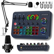 Podcast Equipment Bundle, 10 Channel Audio Interface and Gaming Mic with Blue...
