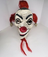 Evil Grin Clown Jester Mask w/Skulls in Red Hair Costume Party Cosplay Creepy