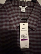 Calvin Klein Men  s Big  Tall 2XL Plaid Dress Shirt Burgundy Gray 34/35 XXL