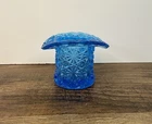 Vintage Fenton Glass 2.5" Top Hat Vase Holder Dark Blue Daisy and Button