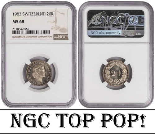 i-650637 Switzerland 20 Rappen 1983. NGC MS 68. TOP POP!