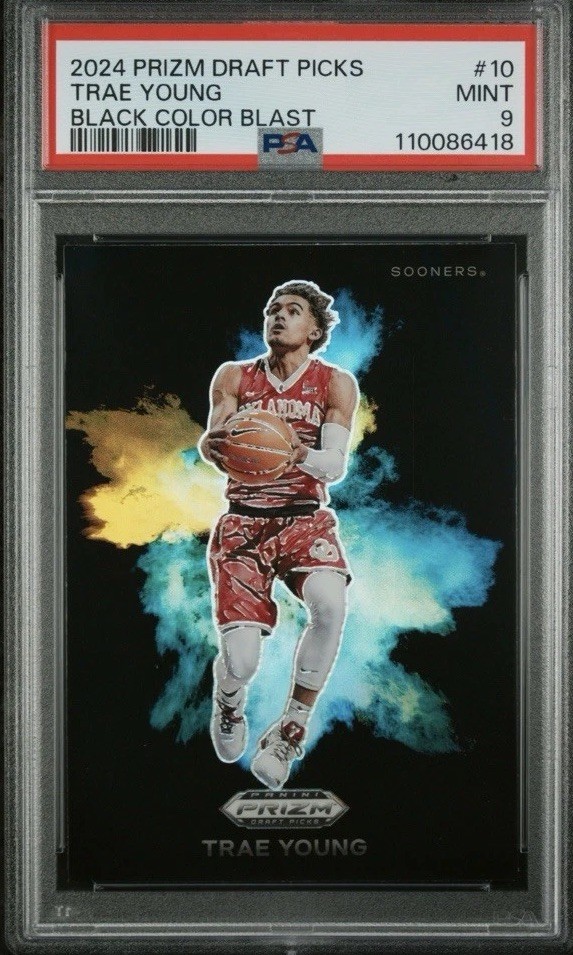 2024 PRIZM DRAFT PICKS TRAE YOUNG BLACK COLOR BLAST PRIZM PSA 9🔥ULTRA RARE📈