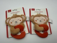 Lot Of 2 PEARHEAD Monkey Crinkle Teether Sensory Toys BABY 0 Month EASTER GIFT