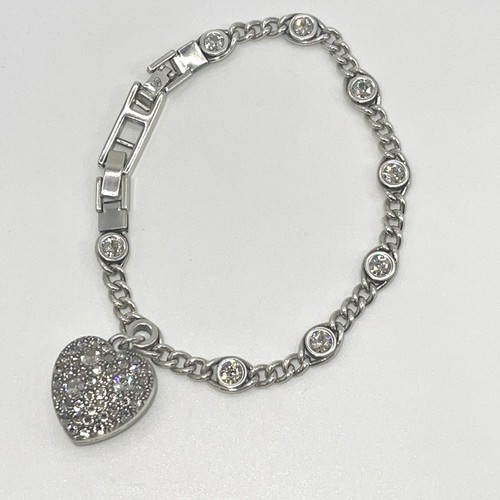 Brighton Anatolia Heart Charm Bracelet Silver Plated Swarovski Crystals 7”