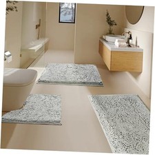 Bathroom Rugs Sets 3 1'4" x 2'8" 16" 24" 20"x20"U shape 20"x32" Light Gray