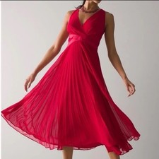 White House Black Market Red Pleated Chiffon VNeck Cocktail Dress Size 8