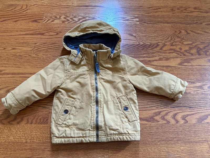 Baby Kids Fall Jacket Coat Oshkosh 18 M Tan Cotton Quilted Zipper Hood