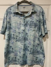 Izod Relaxed Fit Classic Sz XL Saltwater Palm Print Beach Polo Shirt Pocket EUC