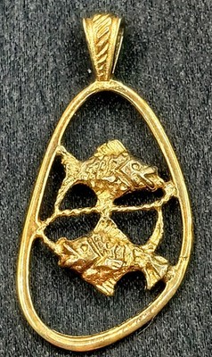 Sterling Silver & Vermeil Textured Double Fish Pisces Zodiac Open Work Pendant