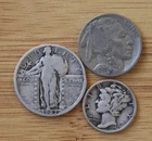 90% Silver Standing Liberty Quarter, Mercury Dime, Buffalo Nickel Collection