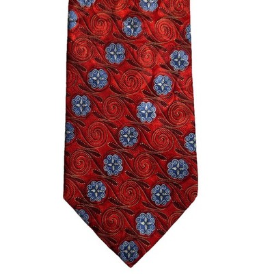 Ermenegildo Zenga 100% Silk Tie Red & Blue Swirls Made in Italy EUC
