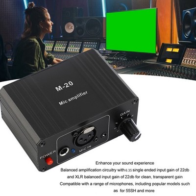 Kompakter Mikrofonverstärker 48V Power XLR Schwarz Aluminiumlegierung