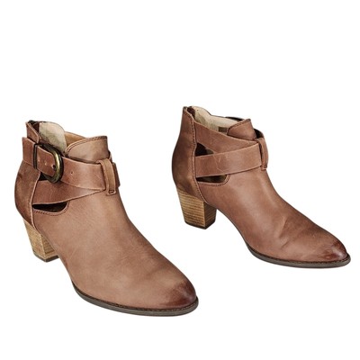 Vionic Ankle Boots 8.5 Womens Upright Rory Brown Leather Strappy Buckle Zip 2.5''
