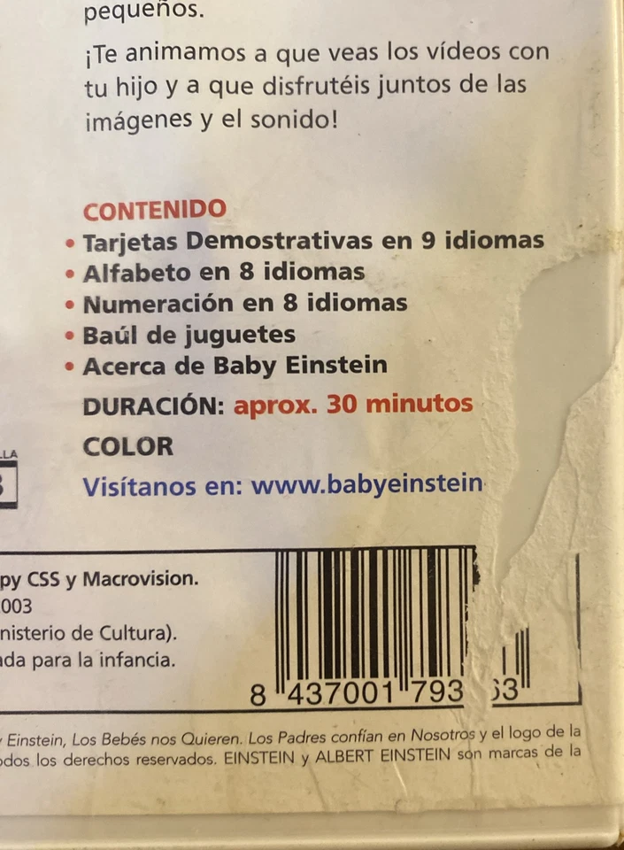 BABY EINSTEIN DVD LANGUAJE NURSEY ESPAÑOL INGLES PORTUGUES - Imagen 4 de 4