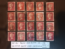20  Q.V.PENNY RED PLATES NO'S  113 - 134 GOOD USED clean stamps.