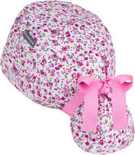 Satin Lined Scrub Cap Women with Ponytail Hole  Buttons,Adjustable Surgical