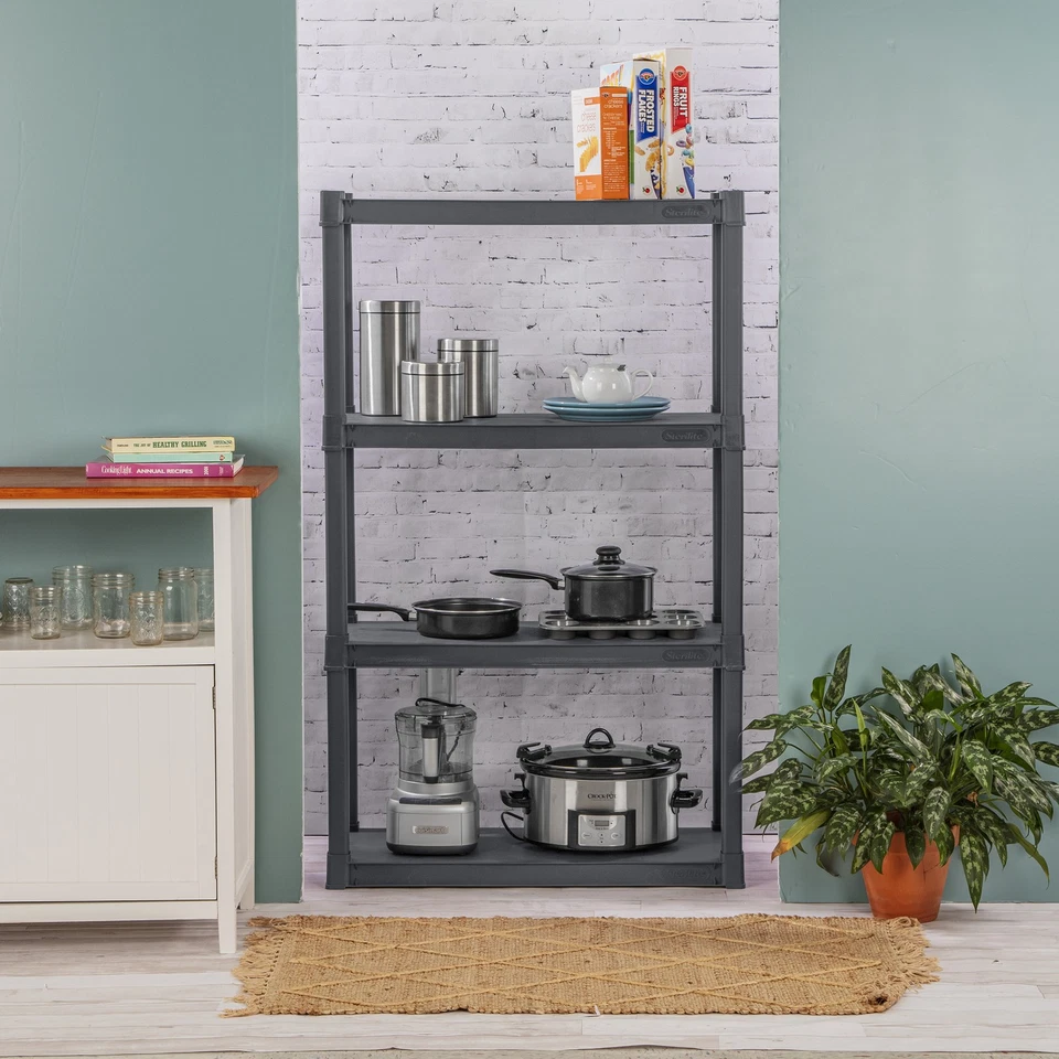 Sterilite 4 Shelf Unit Heavy Duty & Easy to Assemble Plastic Storage Unit, Gray - Image 2 of 4