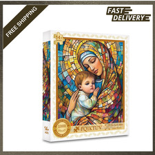 Adult Puzzle, Stained Glass Design, 1000 Pieces, Religious Theme, Vibrant Colors