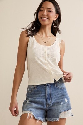 Francesca s white cable-knit tank top Ruffle Sleeve Button down New with Tags