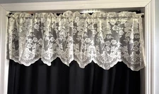Lace Floral Cream Window Valance Curtain 17"L x 64"W Scalloped Edges