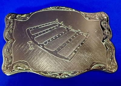 Engraved Shooting Range & Overseer Ornate Border Gold Color Lazy K Belt Buckle