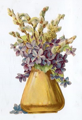 Glanzbilder Oblaten scraps  Ostern   Blumenstrauß Kätzchen Veilchen 15 cm