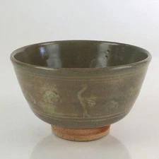 Japanese Ceramic Tea Ceremony Green Tea Bowl Vtg Chawan Crane Pottery GTB941