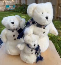 Vintage Boyds Bear Family Of 3 White Snowman Snowbear Blue Scarf Archive Retired