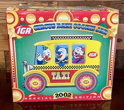 Vintage 2002 IGA Circus Daze Cookie Jar Clown Taxi Special Edition New In Box