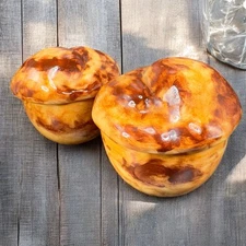 Italian Pottery Bread Pastry Cupcake Canister Jar Container Set 2 Made In Italy