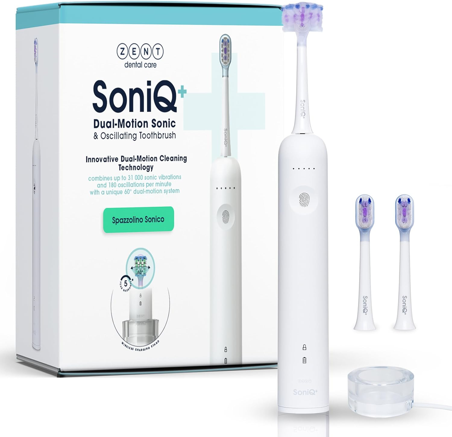 Soniq+ 2-in-1 Spazzolino Sonico Professionale con Movimento Rotatorio