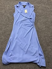 Express Blue Stretch Sleeveless Faux Wrap Collared Knee Length Dress Sz. 3/4
