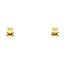 14k Yellow Gold High Polish Teddy Bear Stud Flower Cute Toy Child Earrings