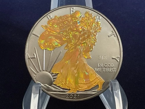 2021 1oz Silver Liberty Eagle.  “Golden HOLO”.  COA in Sleeve.