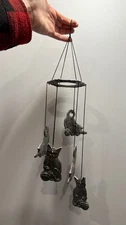 Vintage 1996 Carson Freeport Cat & Kitten 11” Long Pewter Wind Chime