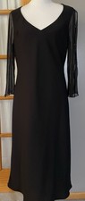 80s Jones NY Formal Midi Dress Sz 16 Black Sheer Sleeve Wedding Gothic Classic