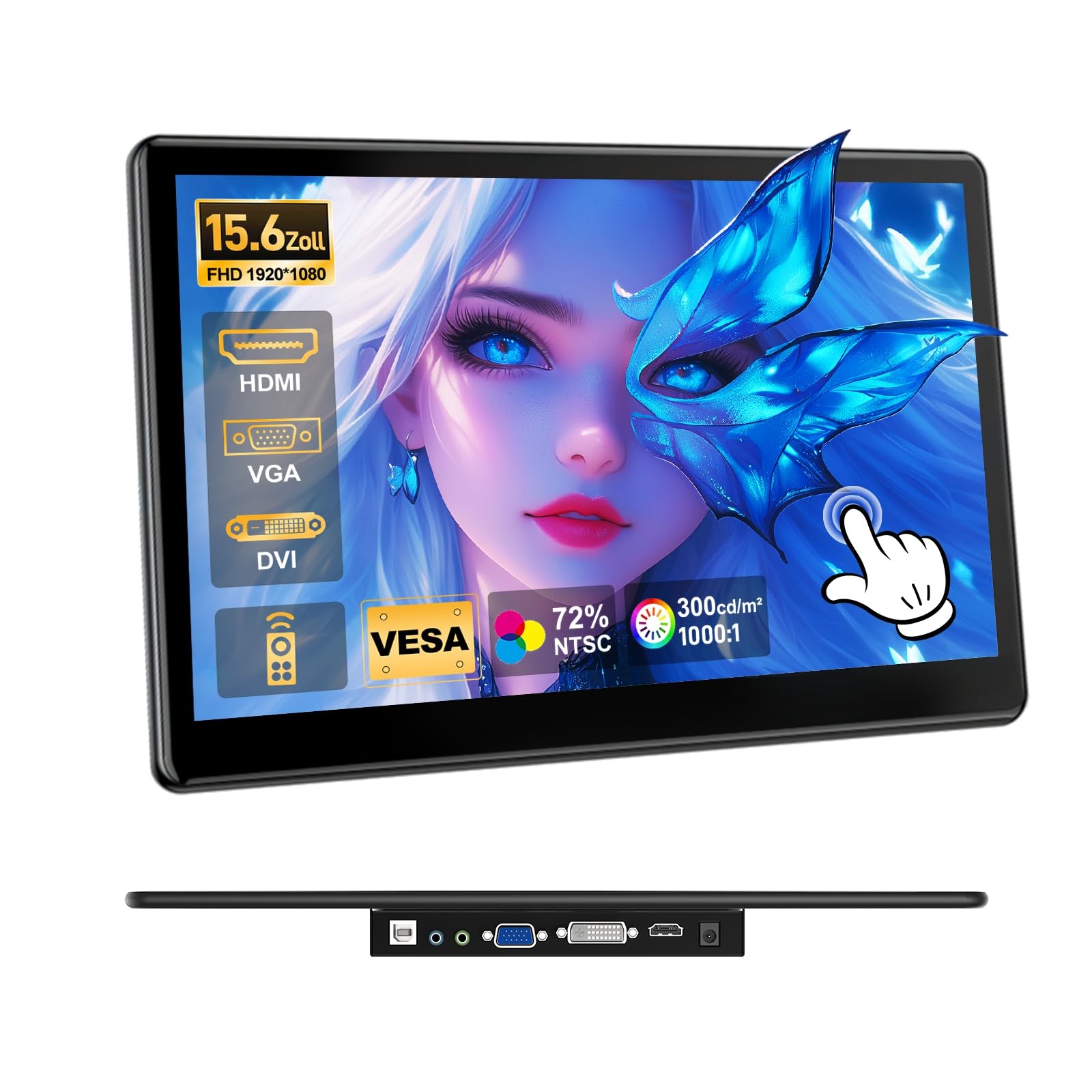 Écran tactile portable 15,6 pouces HDMI VGA DVI moniteur externe PC