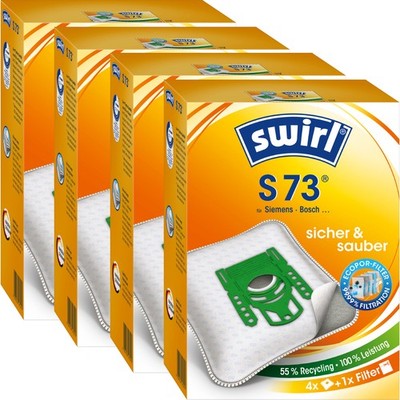 4 Packungen Swirl S 73 | 16 Staubsaugerbeutel | für Siemens, Bosch