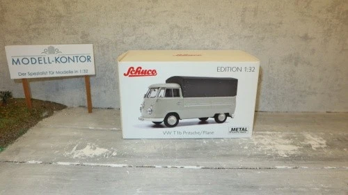Schuco 7851 in 1:32, VW T1 Pritsche mit Plane, grau, NEU in OVP - Bild 1 von 1