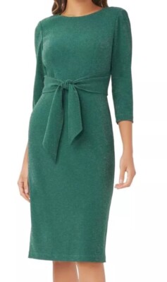 adrianna papell hunter green dress L131608 Metallic Knit Tie Front Pencil Size US 6 cf-type-prom-dresses