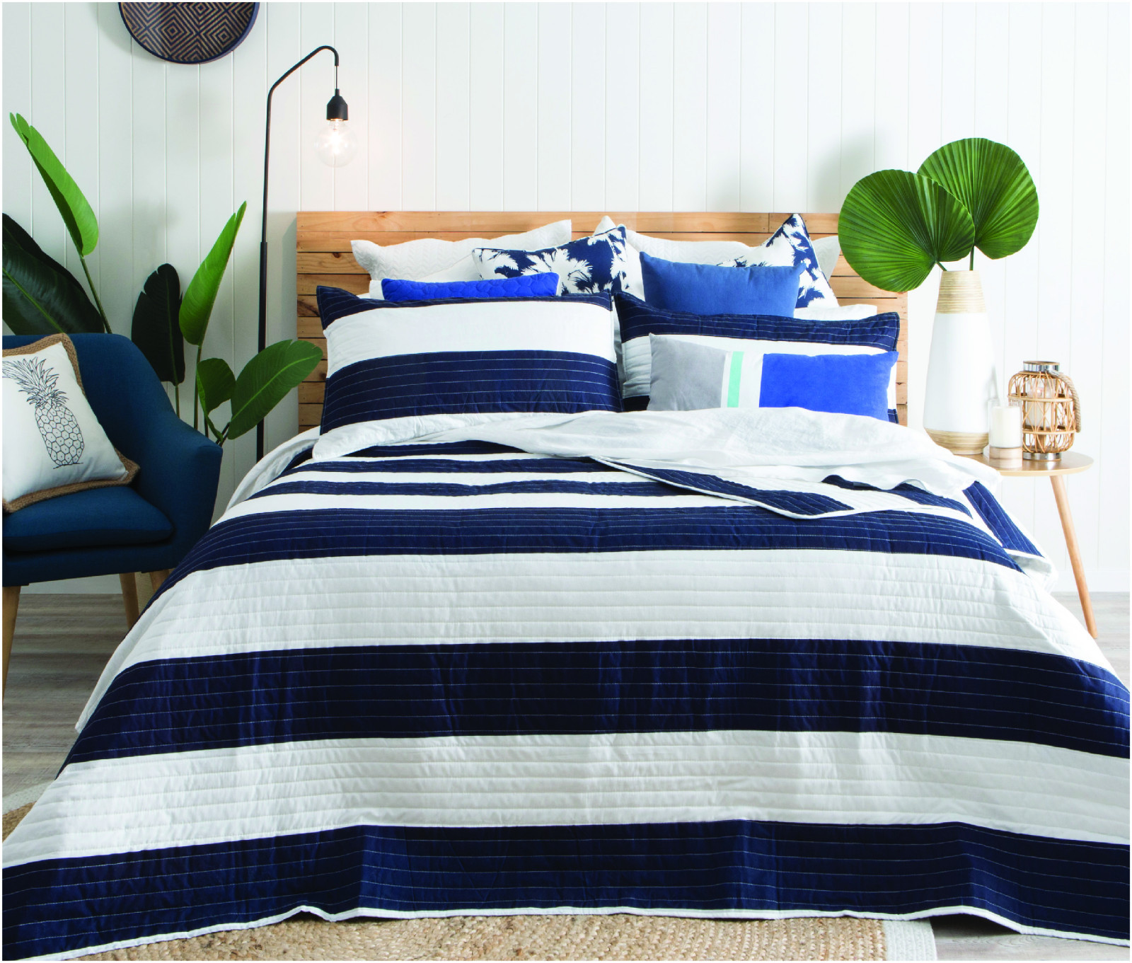 Quilted Bedspread Navy White Stripe Quilt Bedspread Set Includes
