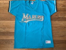 MIAMI FLORIDA MARLINS VINTAGE TEAL SANDKNIT RUSSELL XL RARE MLB BASEBALL JERSEY